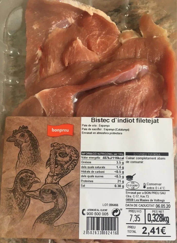 Bistec d'indiot filetejat