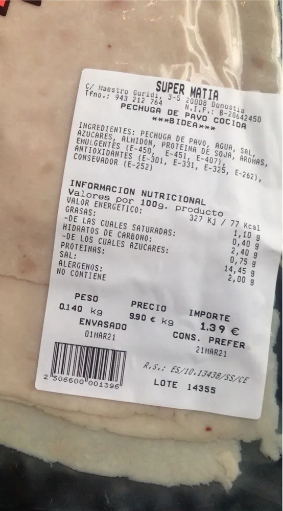 Pechuga de pavo cocida