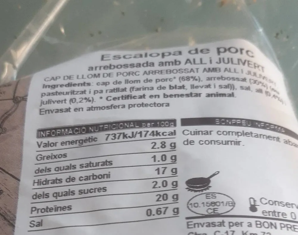 Escalona de cerdo rebozada en ajo y perejil