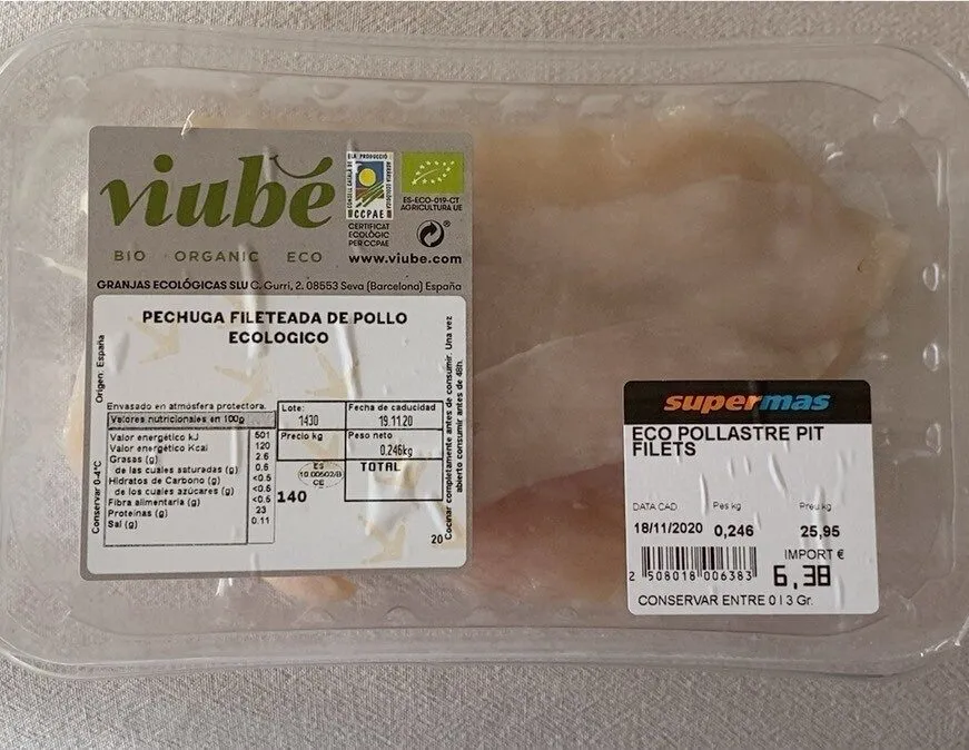 Pechuga fileteada de pollo ecológico