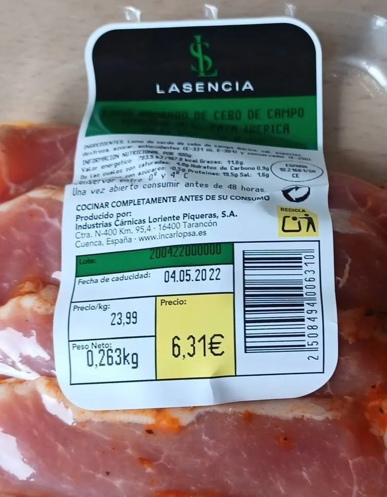 Lomo adobado de cerdo de campo ibérico raza iberica