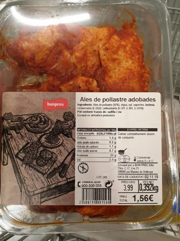Ales de pollastre adobades