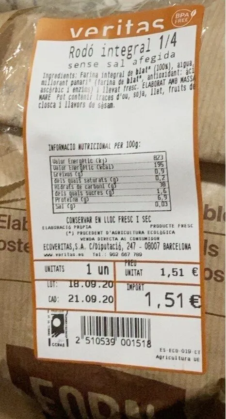 Pan redondo integral