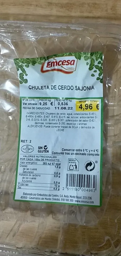 Chuleta de cerdo de sajonia