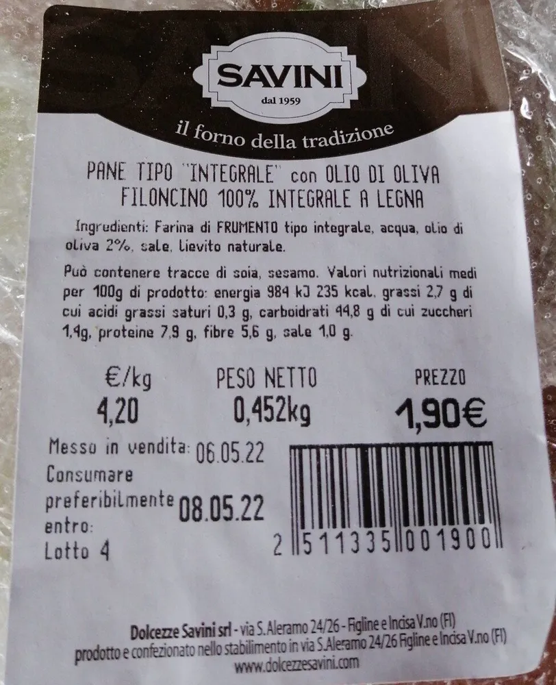 Pane tipo integrale