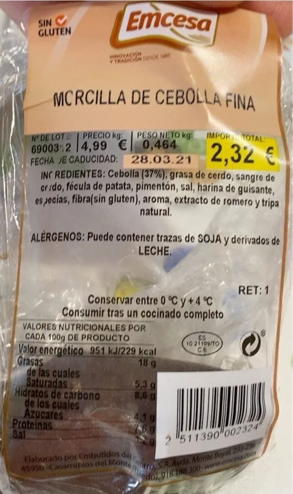 Morcilla de cebolla fina