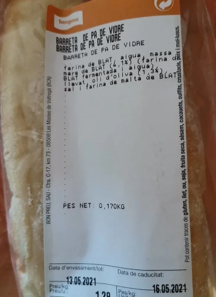 Barreta de pa de vidre