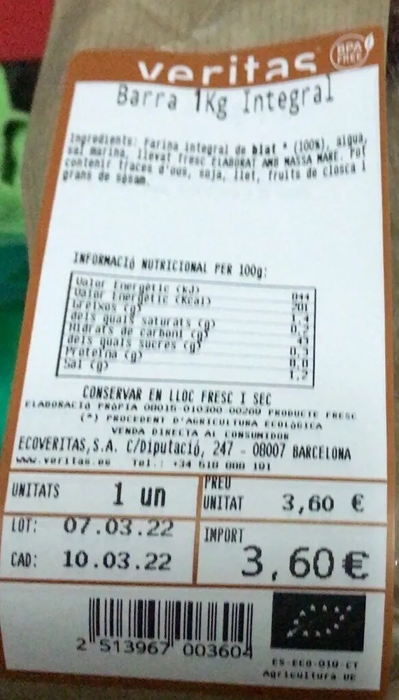 Barra pan integral