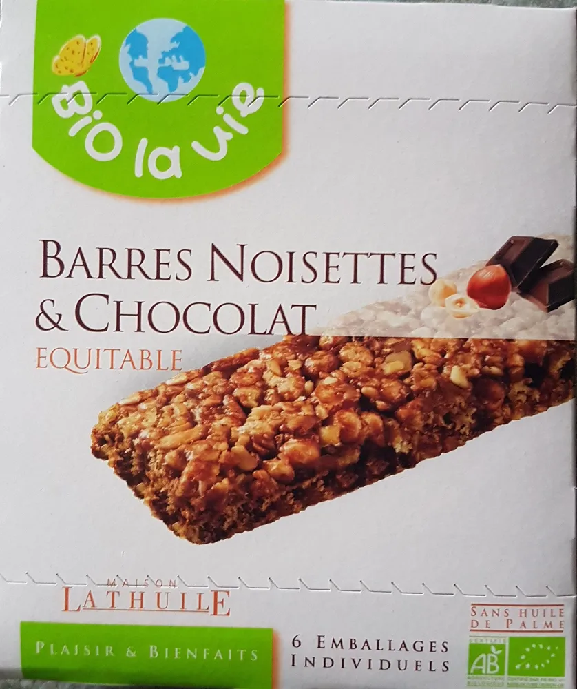 barres noisettes et chocolat equitable