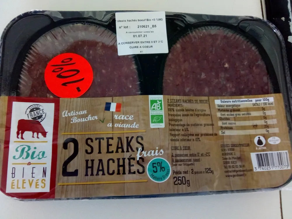 2 steaks hachés frais