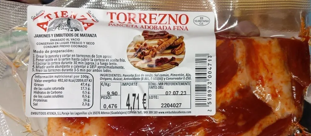 Torrezno panceta adobada