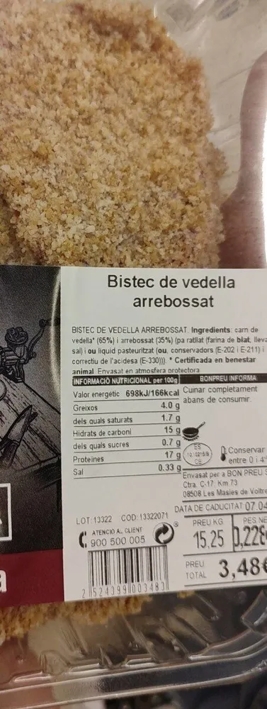 Bistec de vedella arrebossat
