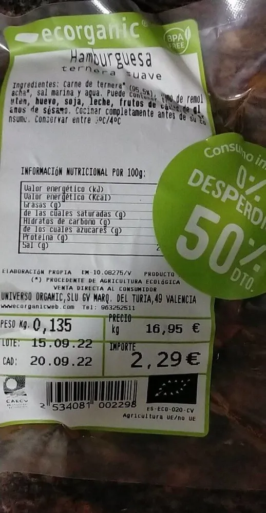 Hamburguesa ternera suave