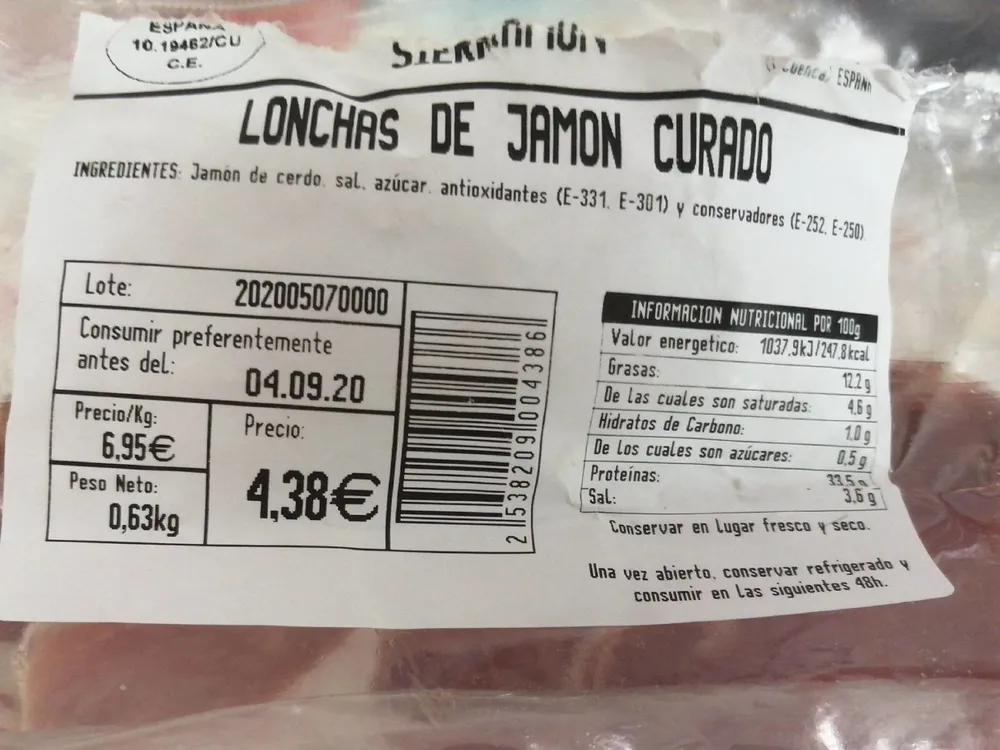 Lonchas de jamón curado