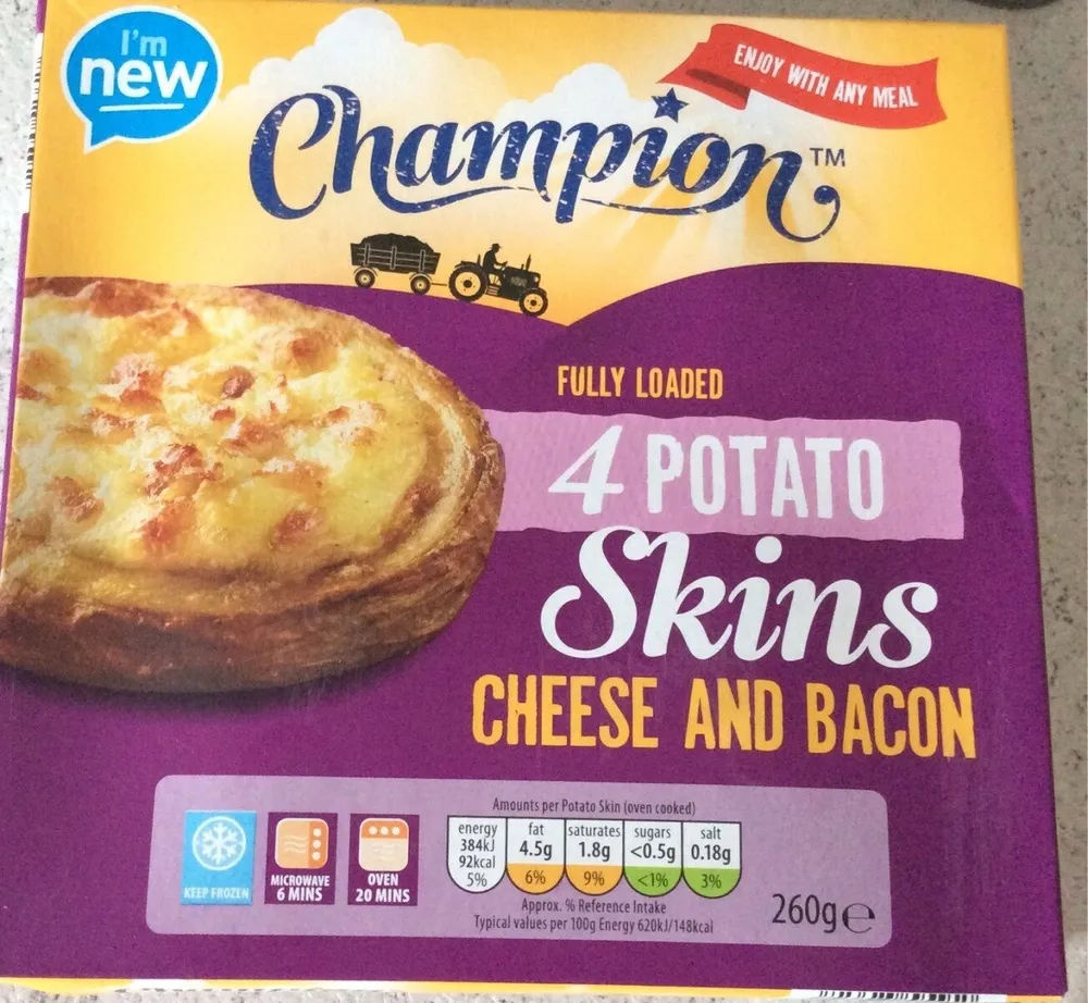 Cheese and bacon potato skins