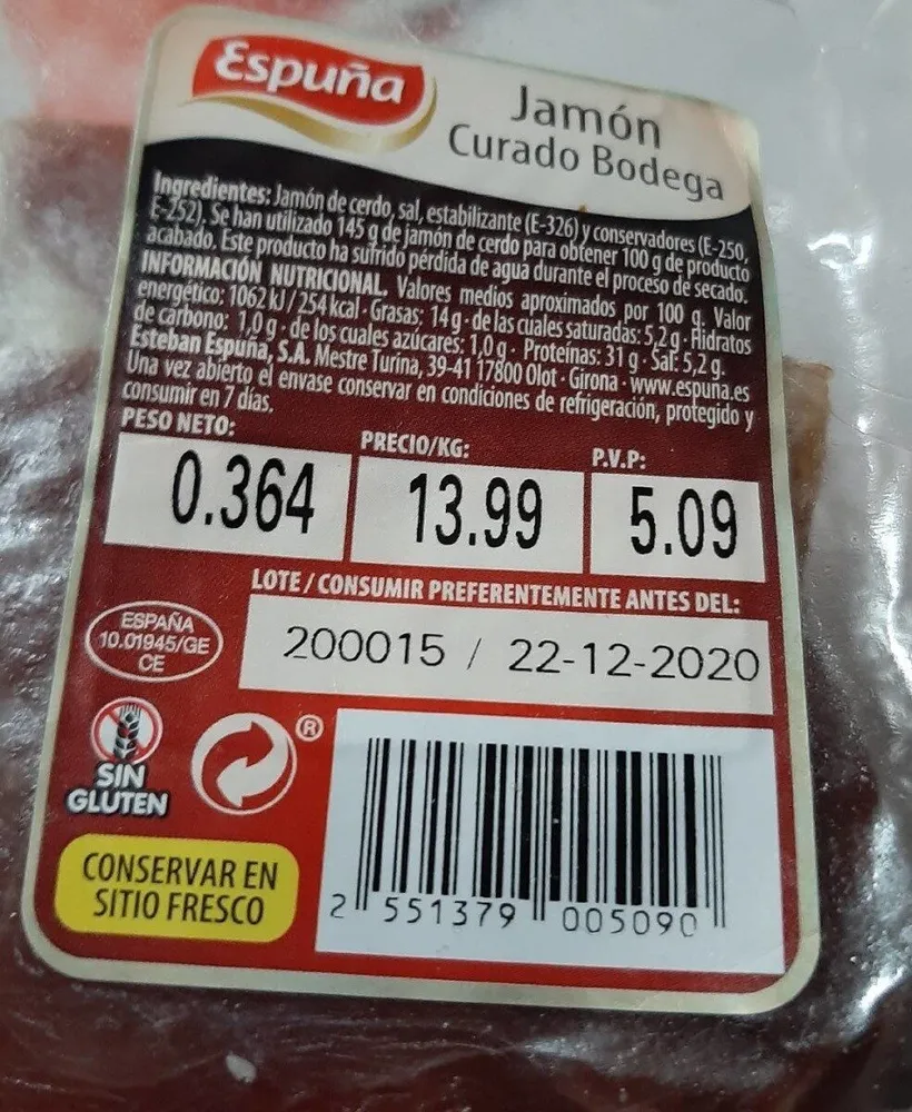 jamon curado Bodega