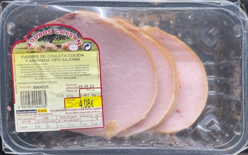 Fiambre de chuleta cocida y ahumada tipo sajonia