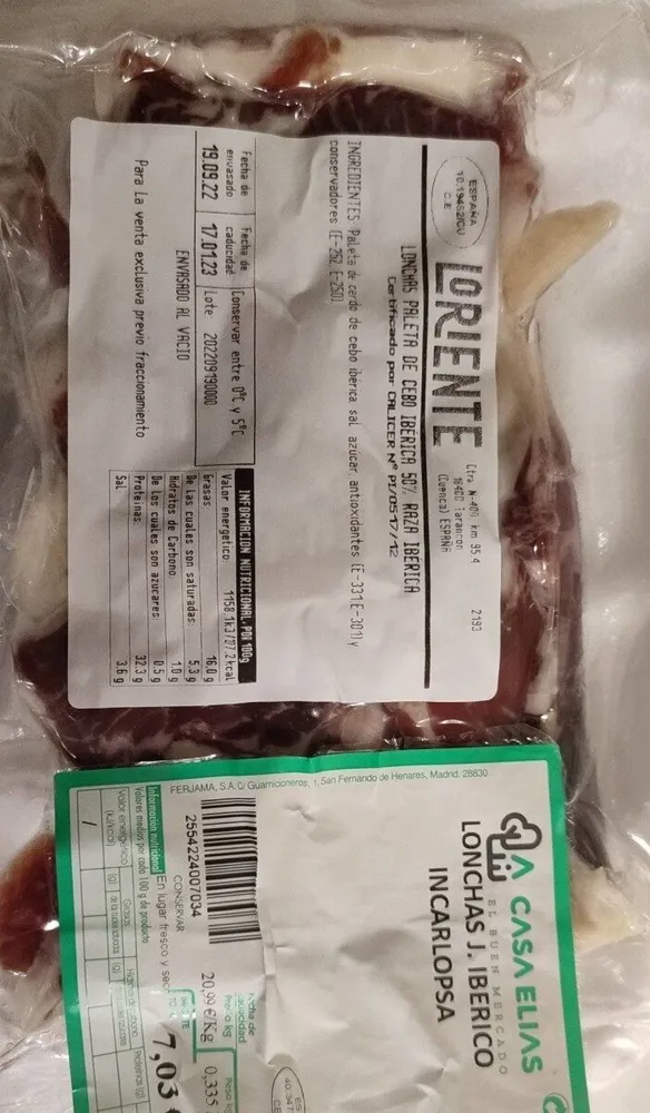 Lonchas jamón Ibérico Incarlopsa