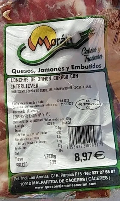 Lonchas de jamón curado con interliever