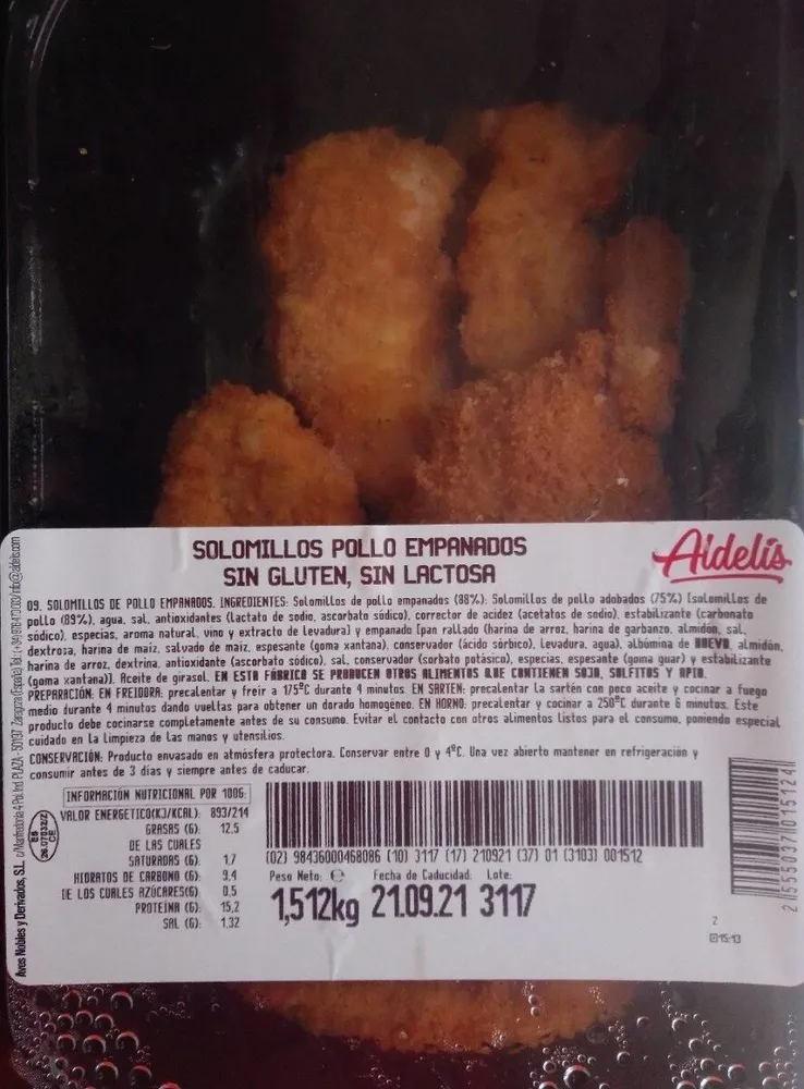 Solomillos Pollo Empanados Sin Gluten, Sin Lactosa
