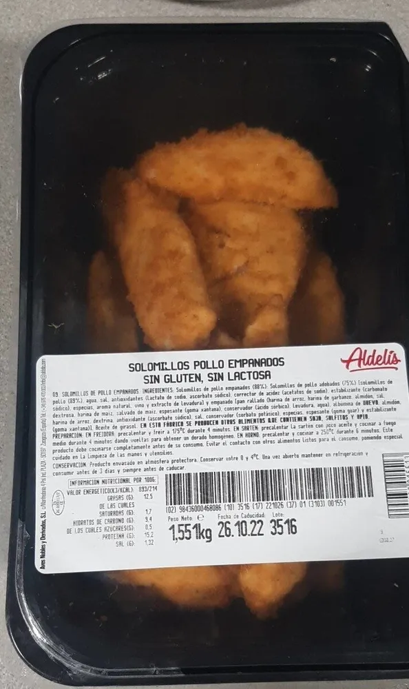 Solomillos pollo empanados sin gluten y sin lactosa
