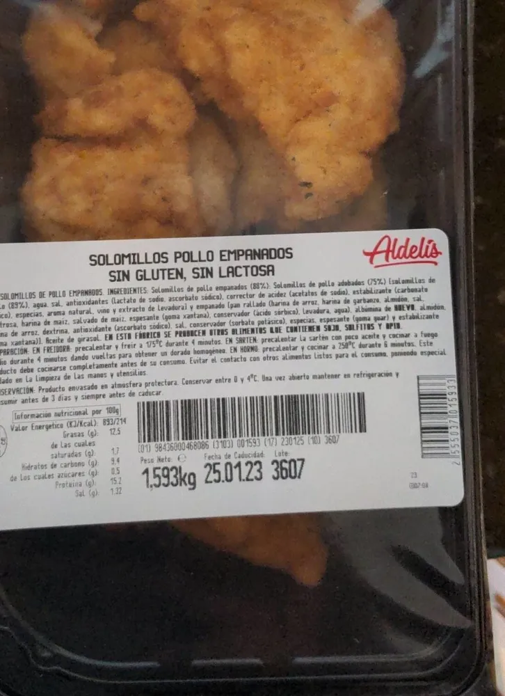 Solomillos de pollo empanados SIN GLUTEN SIN LACTOSA