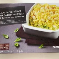 Gratin de pâtes aux saint  Jacques et fondue de poireaux