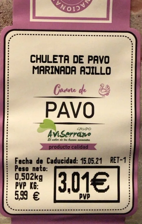 Chuleta de pavo marinada al ajillo