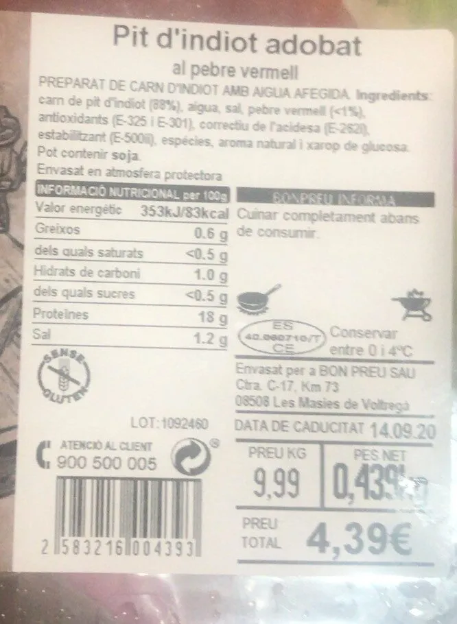 Pechuga de pavo adobado