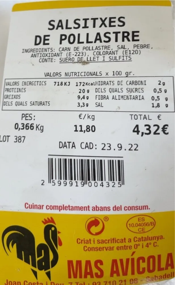 Salsitxes de pollastre