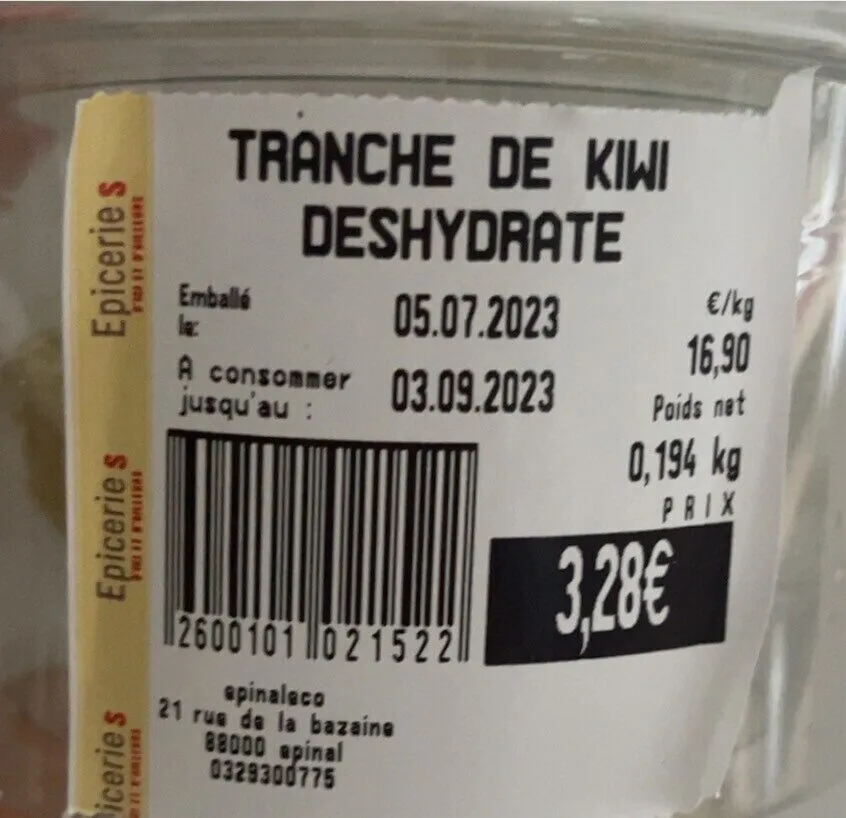 Tranche de kiwi déshydraté