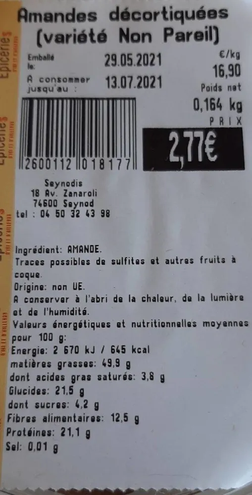 Amande décortiquées
