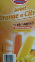 12 bâtonnets sorbet orange et citron