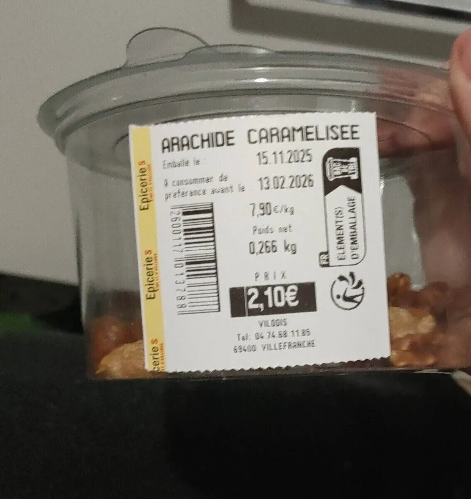 Arachides grillées enrobées de sucre cuit