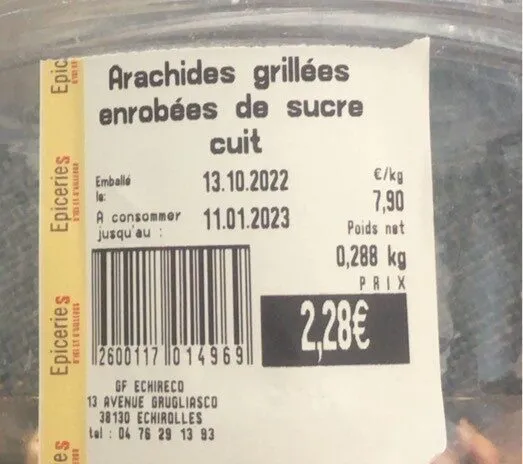 Arachides grillees enrobees de sucre cuit