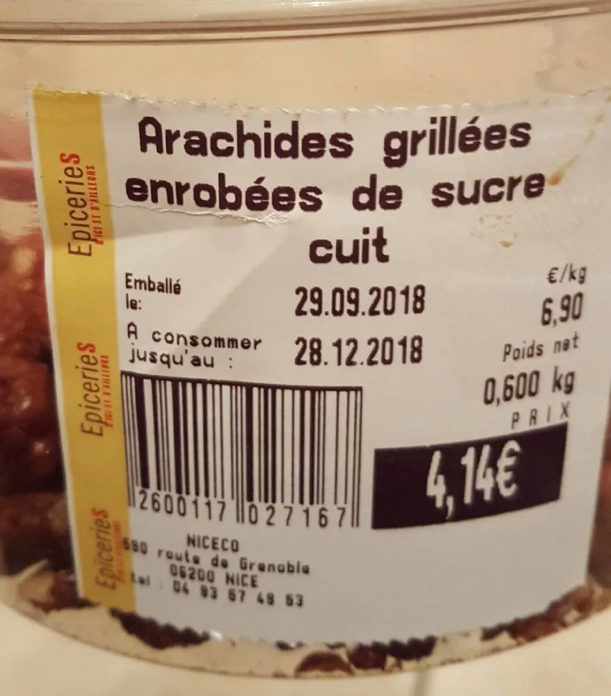 Arachides grillées enrobées de sucre