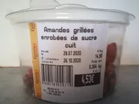 Amandes grillées enrobées de sucre cuit