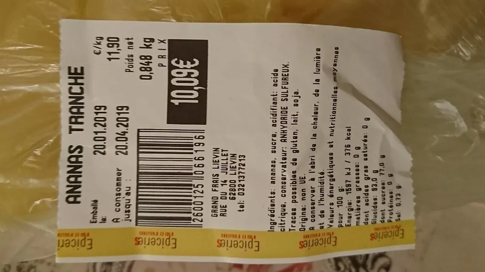Ananas en tranche déshydratés