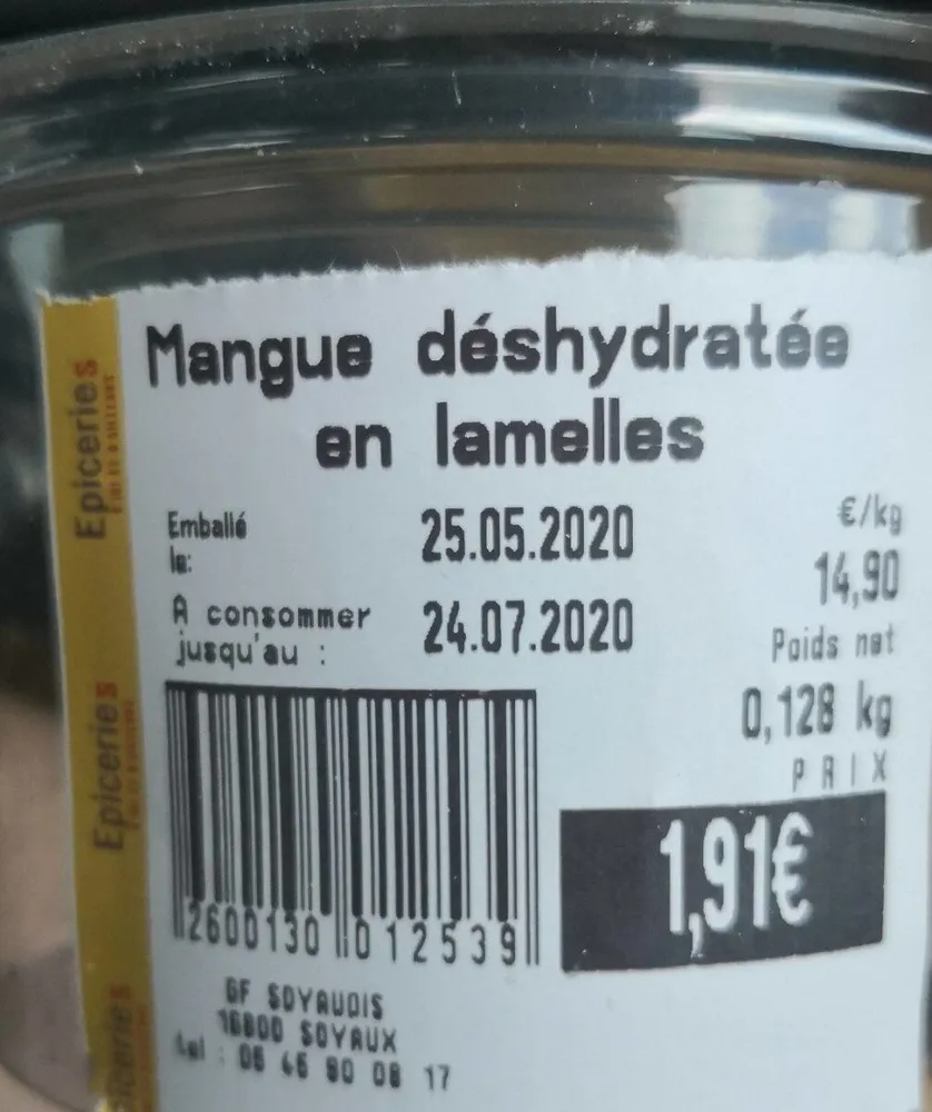 Mangue déshydratée en lamelles