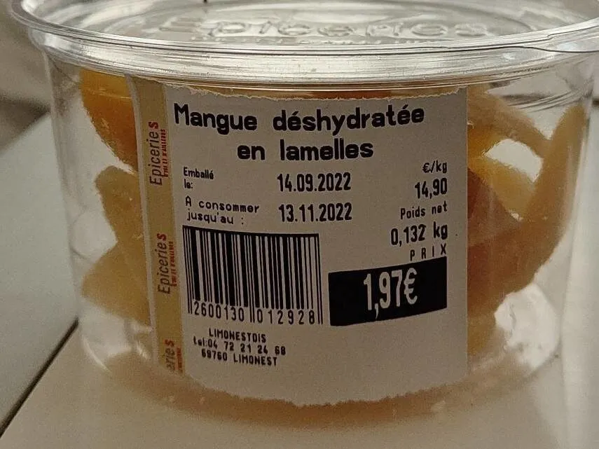 Mangue déshydratée en lamelles