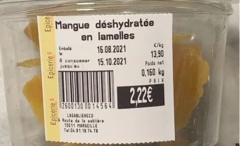 Mangue deshydratée en lamelles