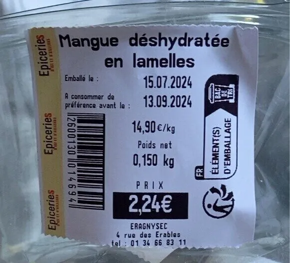 mangue déshydratée en lamelle