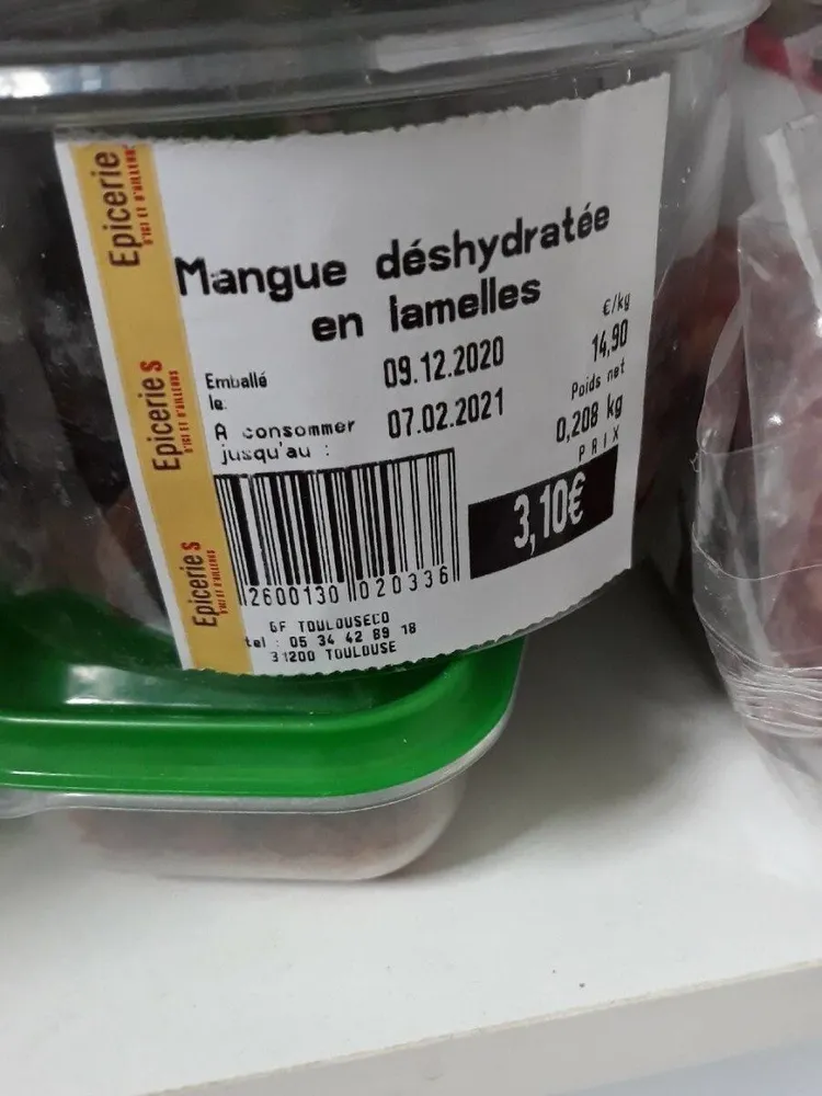 Mangue déshydratée en lamelles
