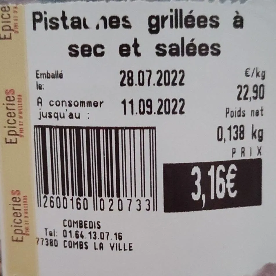 Pistaches grillées a sec et salées