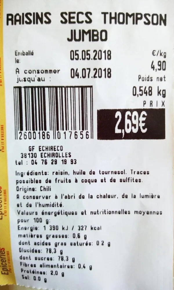 Raisin sec Thompson Jumbo