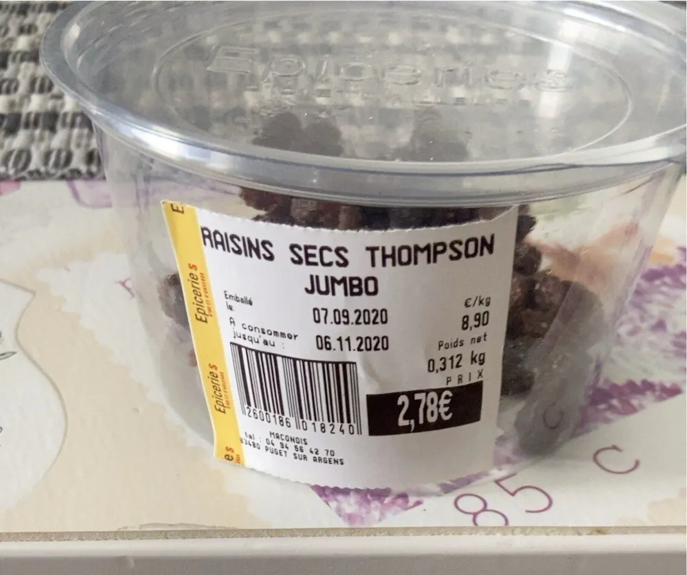 Raisins secs thompson