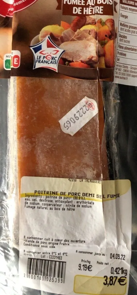 Poitrine de porc demi sel fumee