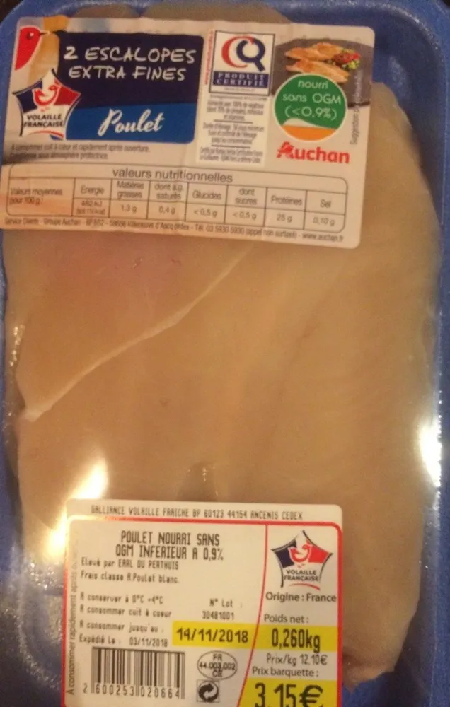 Escalopes extra fines poulet