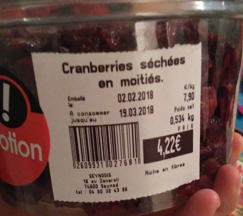 Cranberries Séchées en Moitiés