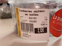 Cramberries sechées en moitiés